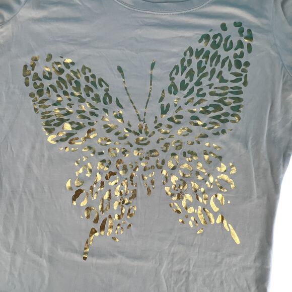 Dots Gold Butterfly Beige Long Sleeve Crew Neck 95% Cotton Plus Size 1X Beige - Picture 6 of 14